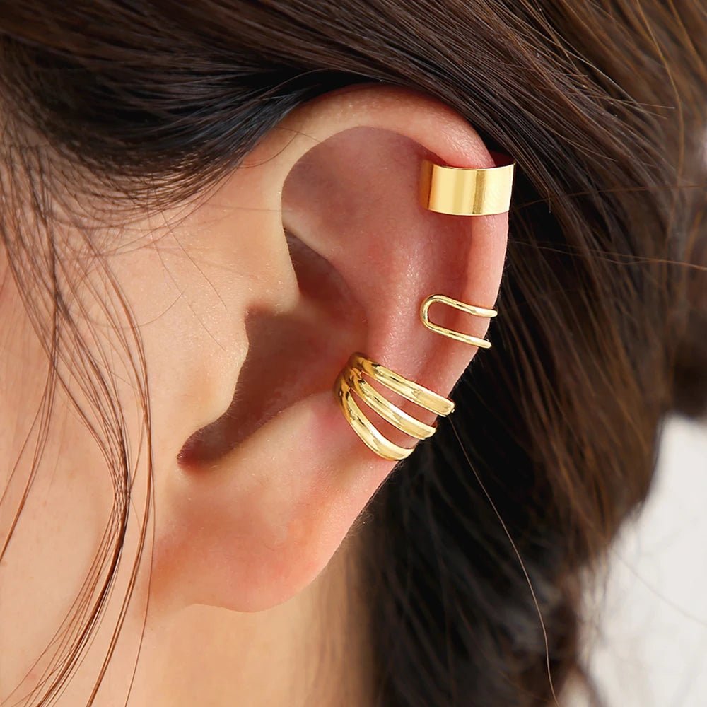 5 - 15pcs Simple Vintage Metal Clip Earrings Set for Women Teens Casual Hollow Leaf Fake Piercing Earring Jewelry Accessories Gift - Wear and Wander