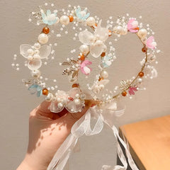 Children's Wreath Princess Hair Accessories Fairy Girl Flower Pearl Streamer Headgear Sweet Girl Snowflake Net Red Headband
