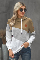 Multicolor Colorblock Cowl Neck Pullover Hoodie