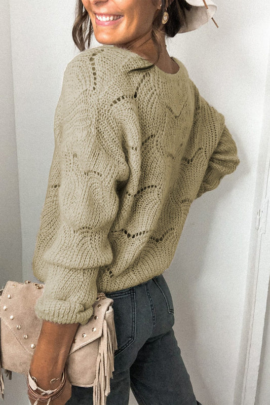 Khaki V Shaped Neckline Buttoned Knit Sweater