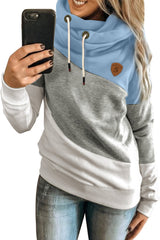 Multicolor Colorblock Cowl Neck Pullover Hoodie