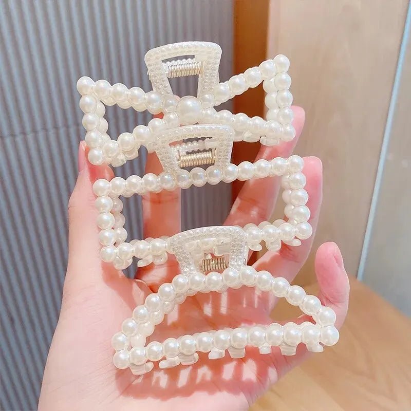 5pcs/set Korean Imitation Pearl Hairpins Geometric Hair Claws Bath Large Catch Clip Shark Clip Back Head Women Hair Accessories - Wear and Wander