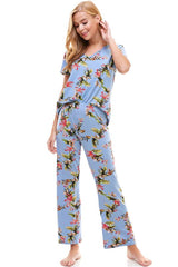 Loungewear set for women's floral short sleeve and pants