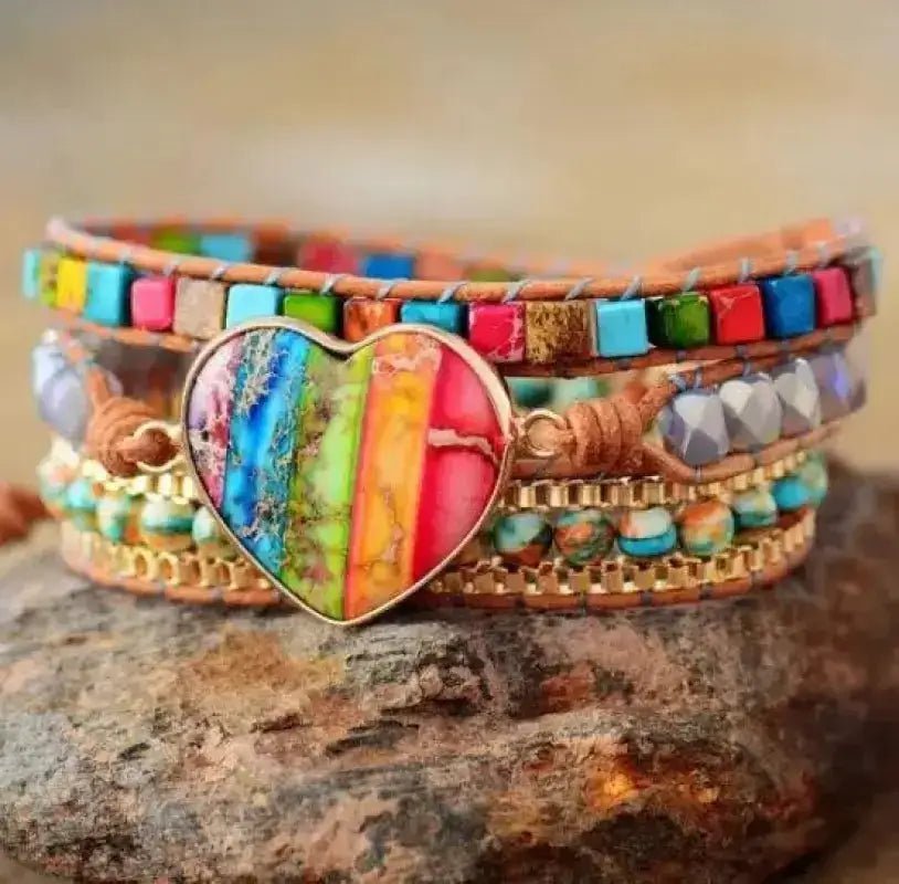 7 Chakra Heart Wrap Bracelet - Wear and Wander