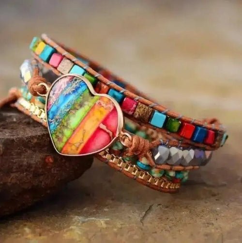 7 Chakra Heart Wrap Bracelet - Wear and Wander