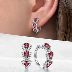 Droplet Shiny Synthetic Gems Decor Hoop Earrings Elegant Simple Style Banquet Party Ear Ornament Female Gift