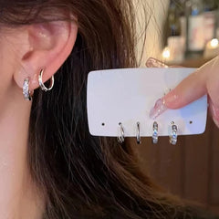 4Pcs/set  Crystal Small Hoop Earrings For Women Silver Color New Y2K Cool Daily Wear Jewelry Girl's Gift