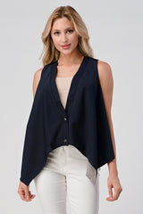 Asymmetrical Button-Down Sleeveless Vest with Layered Hem