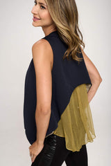 Asymmetrical Button-Down Sleeveless Vest with Layered Hem