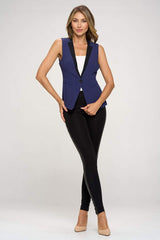 Sleeveless Single-Button Blazer Vest with Contrast Lapel