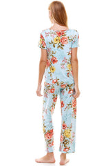 Loungewear set for women's floral short sleeve and pants