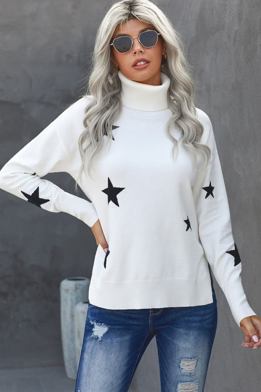 Turtleneck Star Print Sweater