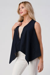 Asymmetrical Button-Down Sleeveless Vest with Layered Hem