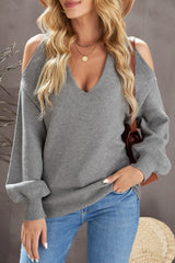 V Neck Cold Shoulder Sweater