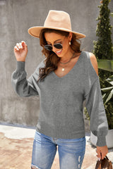 V Neck Cold Shoulder Sweater