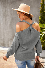 V Neck Cold Shoulder Sweater