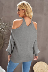 V Neck Cold Shoulder Sweater