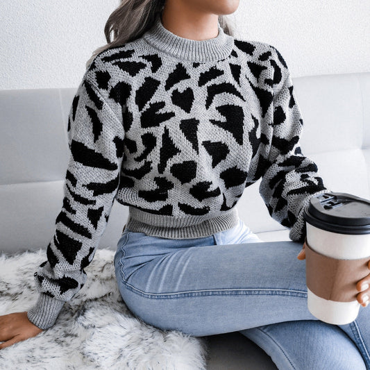 Actual Picture Autumn And Winter Casual Leopard Print Waist Knit Open