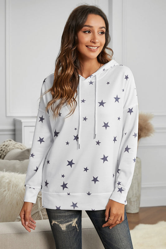 Women's Side Slits White Star Print Hoodie