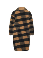 Double Breasted Plaid Faux Fur Coat