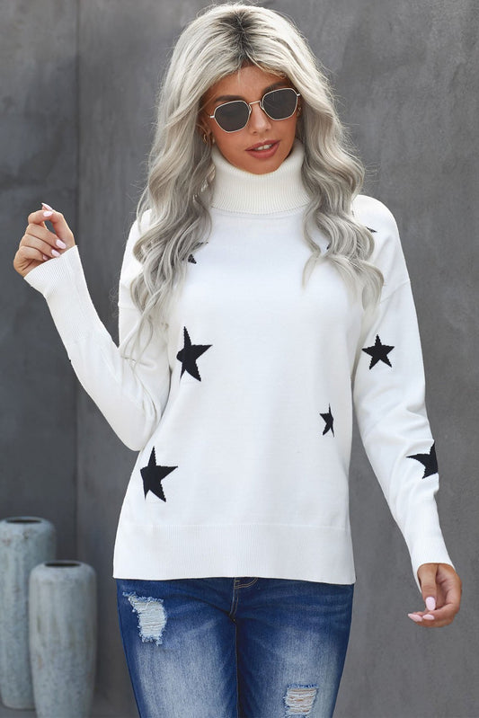 Turtleneck Star Print Sweater