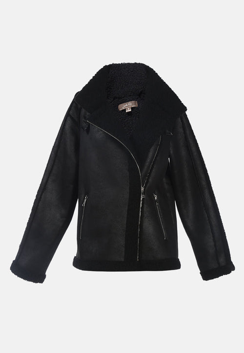 Fur Lined Faux Leather Biker Jacket