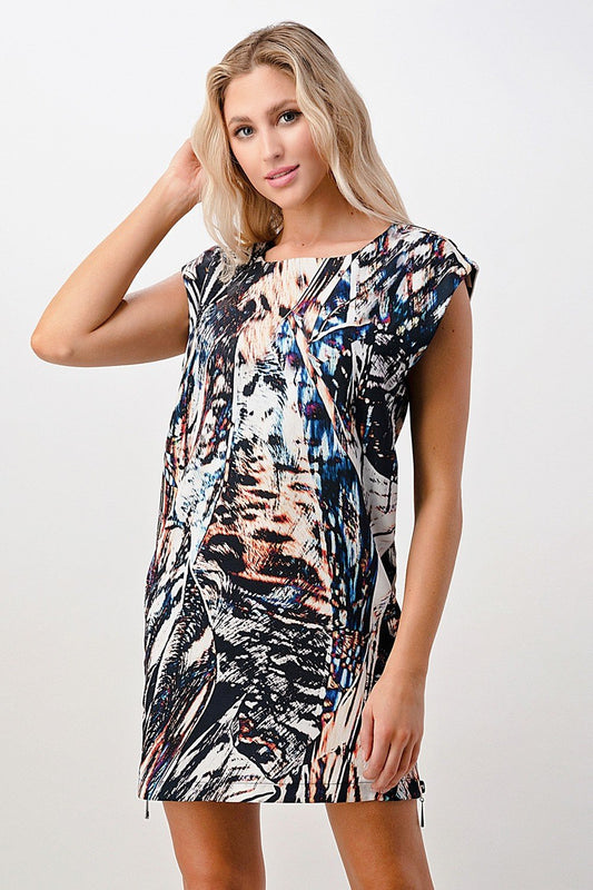 Abstract Print Cap - Sleeve Mini Dress - Wear and Wander