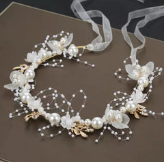 Children's Wreath Princess Hair Accessories Fairy Girl Flower Pearl Streamer Headgear Sweet Girl Snowflake Net Red Headband