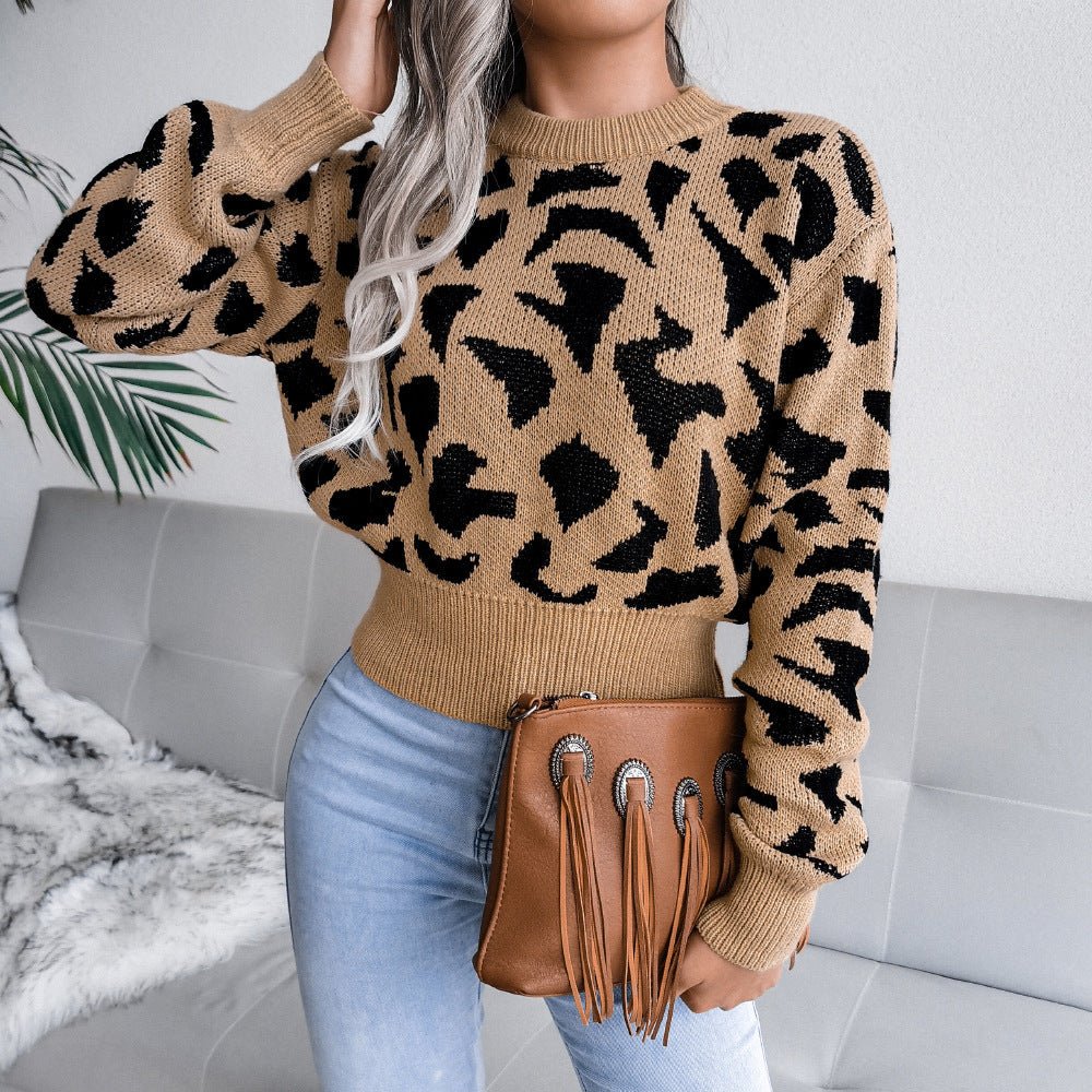 Actual Picture Autumn And Winter Casual Leopard Print Waist Knit Open - Wear and Wander