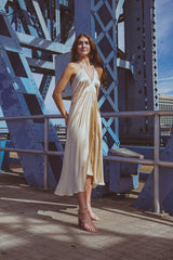 Altair Silk Halter Dress in Dueling Jaguars - Wear and Wander