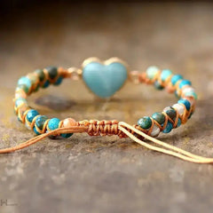 Amazonite Heart Charm Macrame Bracelet - Wear and Wander