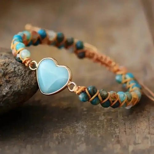 Amazonite Heart Charm Macrame Bracelet - Wear and Wander