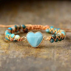 Amazonite Heart Charm Macrame Bracelet - Wear and Wander