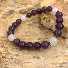 Amethyst & Rose Quartz Stretch Bracelet! Natural Crystals! - Wear and Wander