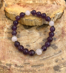 Amethyst & Rose Quartz Stretch Bracelet! Natural Crystals! - Wear and Wander