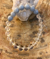 Angelite Celestite & Crystal Quartz Bracelet! Genuine Gemstones! - Wear and Wander