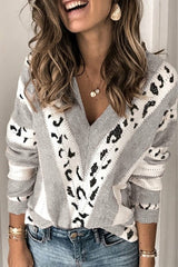 Animal Print Accent V Neck Sweater - Wear and Wander