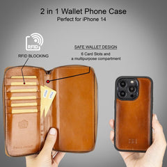 Apple iPhone 14 Series Detachable and Zipper Leather Wallet Case - PMW - Wear and Wander