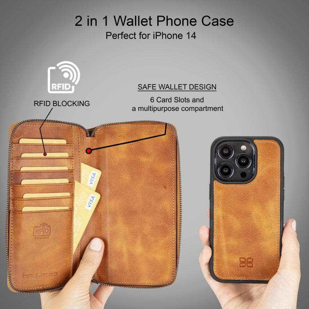 Apple iPhone 14 Series Detachable and Zipper Leather Wallet Case - PMW - Wear and Wander