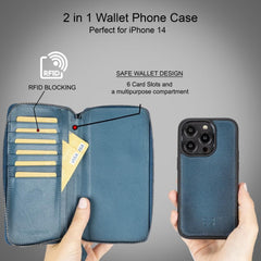 Apple iPhone 14 Series Detachable and Zipper Leather Wallet Case - PMW - Wear and Wander