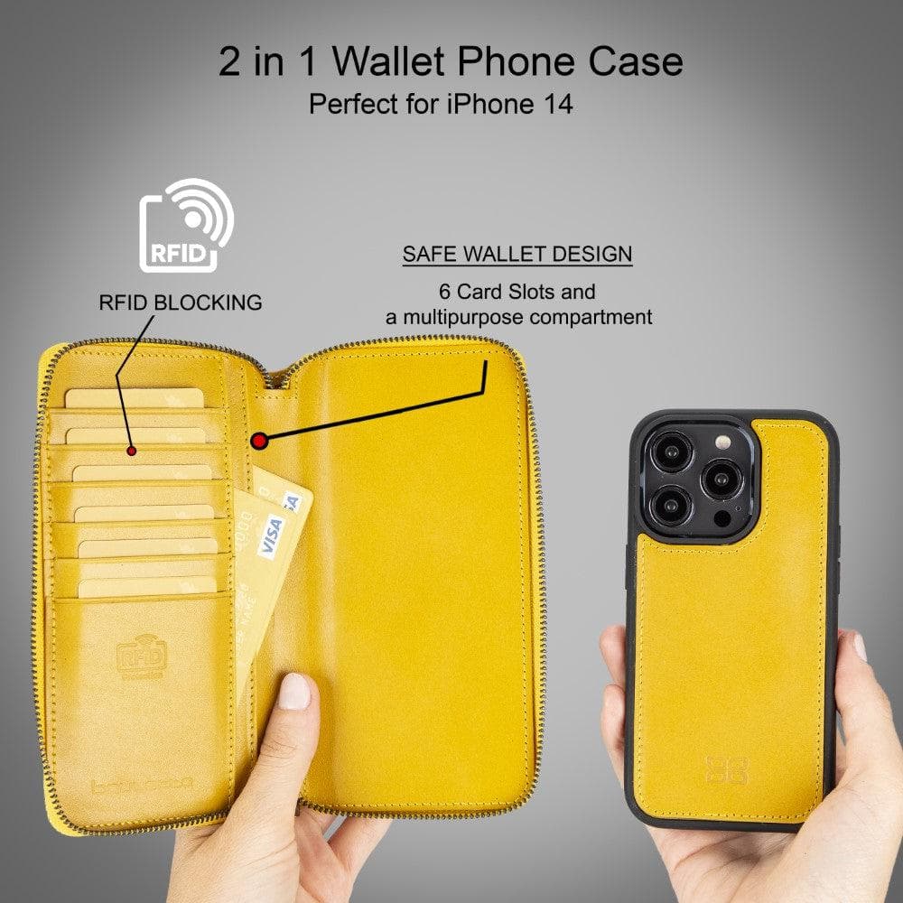 Apple iPhone 14 Series Detachable and Zipper Leather Wallet Case - PMW - Wear and Wander