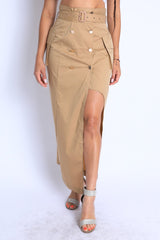 Asymmetric Self Belted Pockets Detailed Maxi Skirt Formal Casual - Wear and Wander