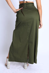 Asymmetric Self Belted Pockets Detailed Maxi Skirt Formal Casual - Wear and Wander