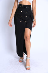 Asymmetric Self Belted Pockets Detailed Maxi Skirt Formal Casual - Wear and Wander