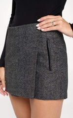 Asymmetrical Wrap Mini Skort with Faux Leather Trim - Wear and Wander