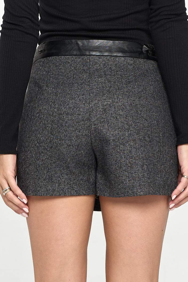 Asymmetrical Wrap Mini Skort with Faux Leather Trim - Wear and Wander