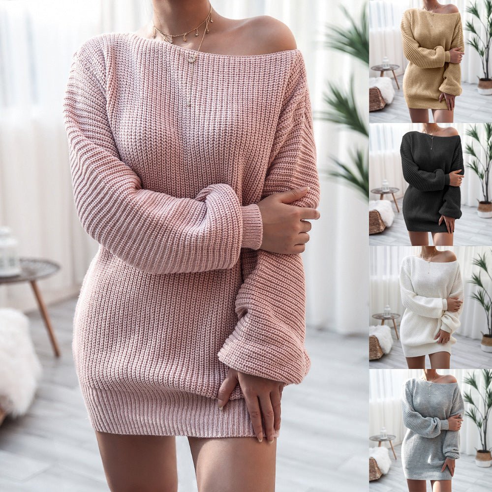 Autumn And Winter Long Sleeve Word - Neck Casual Loose Knitted Sweater D - Wear and Wander