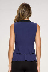 Sleeveless Single-Button Blazer Vest with Contrast Lapel