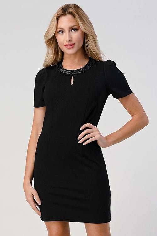 Beaded Neckline Keyhole Dress - Wear and Wander