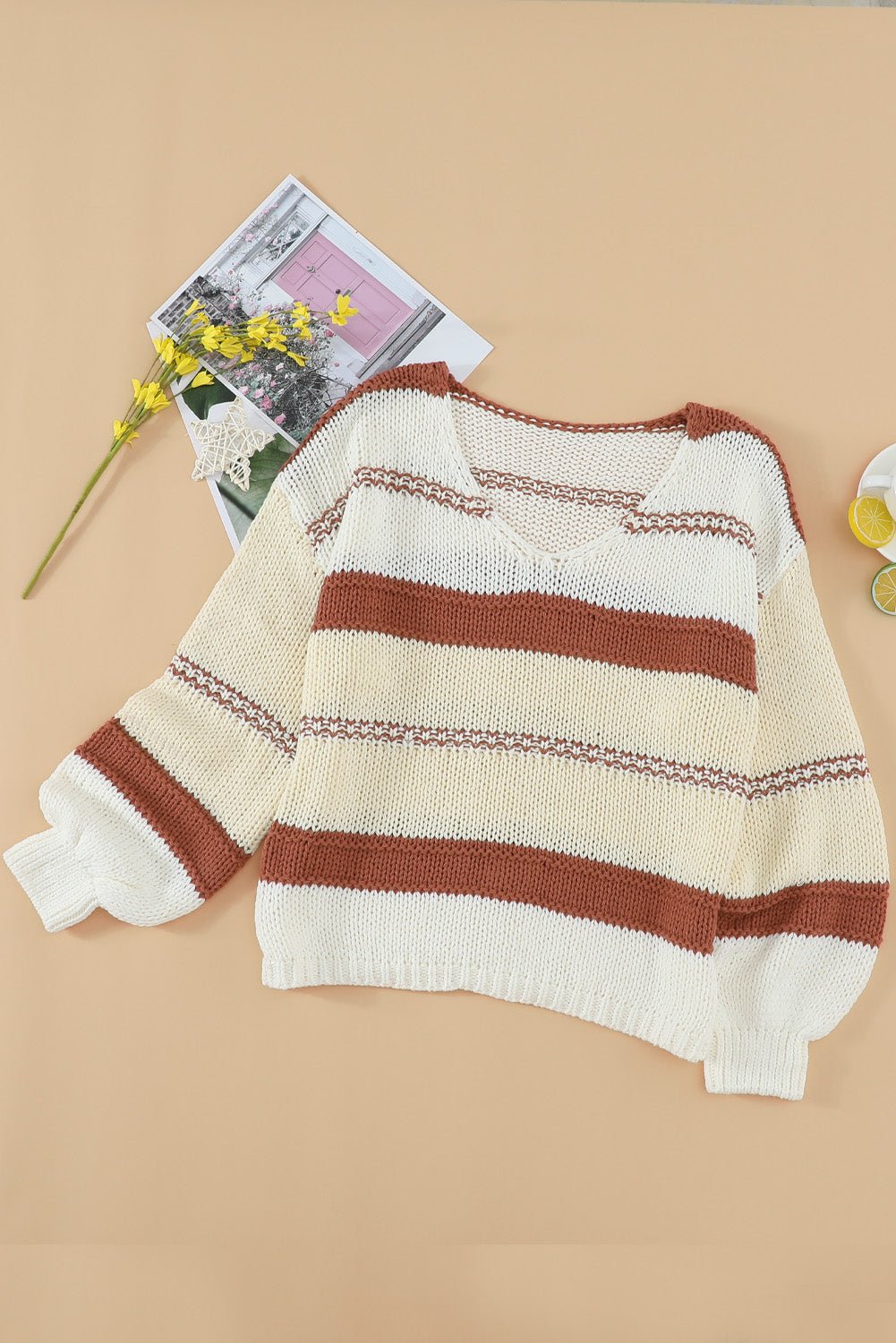 Beige Red Striped Sweater - Wear and Wander